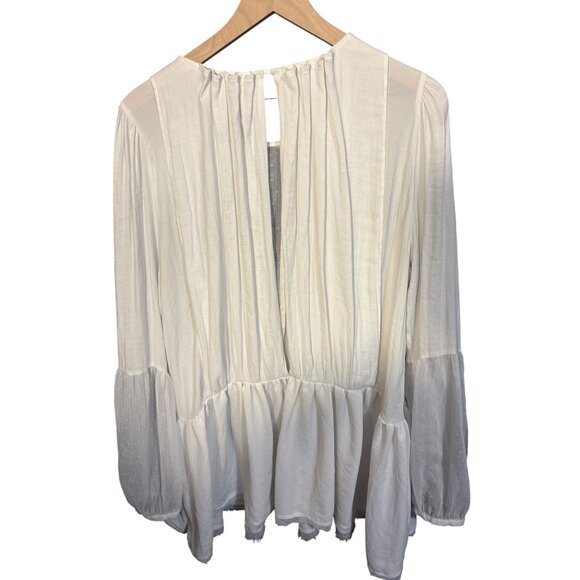 Free People Ivory Long-Sleeve Blouse With Lace Inserts & Sheer Panels Boho Style - Picture 8 of 9